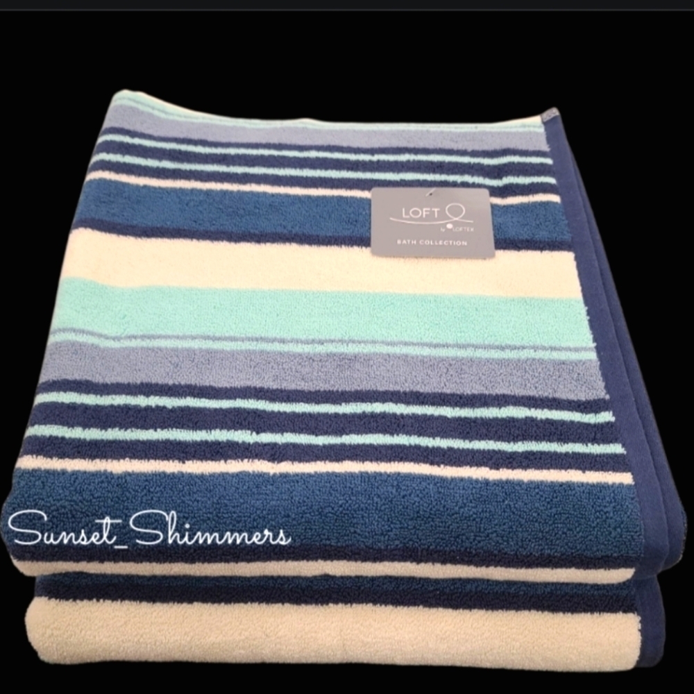 8pc Loft Turquoise Cream Blue Striped Cotton Bath Hand Washcloth Towel Set New - Picture 8 of 10
